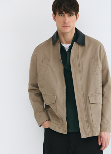 Куртка с контрастным воротником, Бежевый