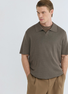 Вязаное поло с коротким рукавом, Коричневый