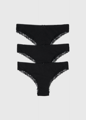 Трусы-бразилиана с мягкой резинкой, 3 шт., Черный
