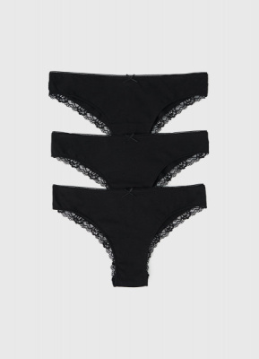 Трусы-бразилиана с мягкой резинкой, 3 шт., Черный
