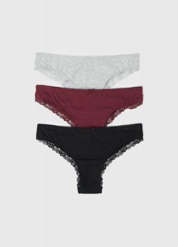 Трусы-бразилиана с кружевом, 3 шт., Фиолетовый