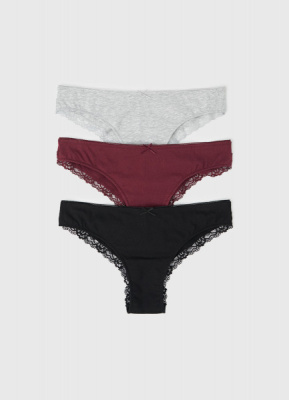 Трусы-бразилиана с кружевом, 3 шт., Фиолетовый