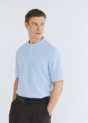 Поло с воротником-стойкой, Голубой
