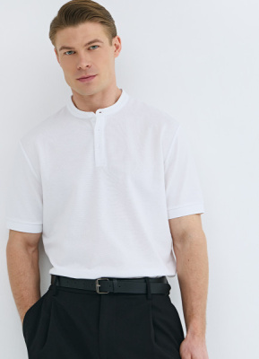 Поло с воротником-стойкой, Белый