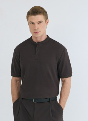 Поло с воротником-стойкой, Коричневый