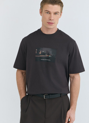 Футболка с принтом, Коричневый