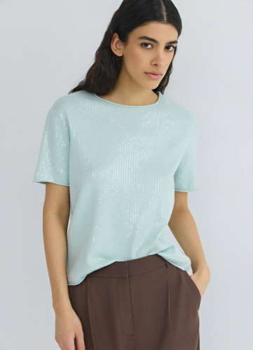 Джемпер с пайетками и коротким рукавом, Зеленый