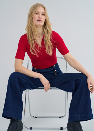 Джемпер поло в рубчик, Красный