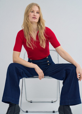 Джемпер поло в рубчик, Красный