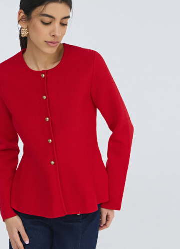 Кардиган с баской и золотыми пуговицами, Красный