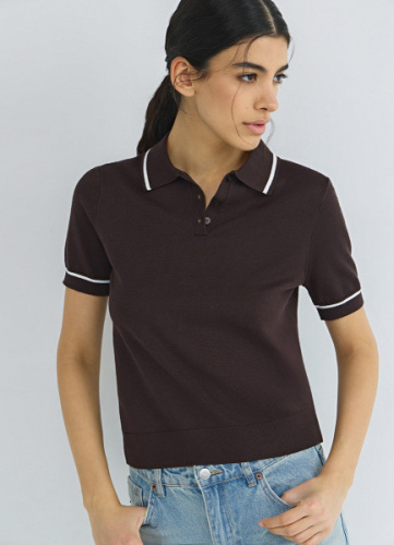 Базовый джемпер поло с коротким рукавом, Коричневый