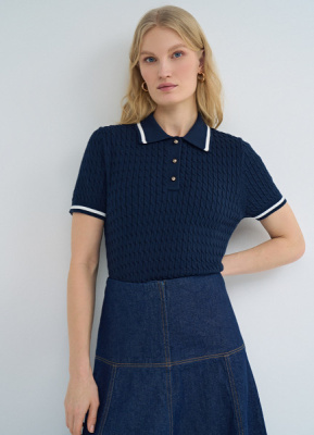 Джемпер поло в рубчик, Синий