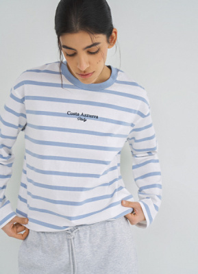 Лонгслив в полоску, Голубой