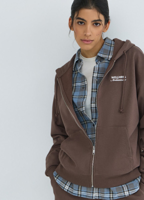 Толстовка на молнии с вышивкой, Коричневый