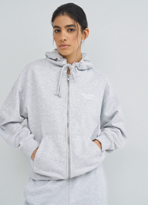 Толстовка на молнии с вышивкой, Серый