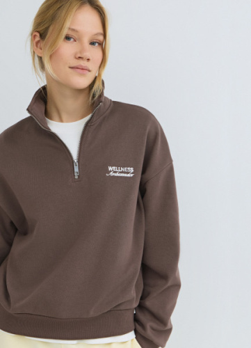 Толстовка с воротником-стойкой на молнии, Коричневый