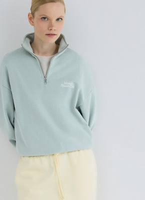 Толстовка с воротником-стойкой на молнии, Зеленый