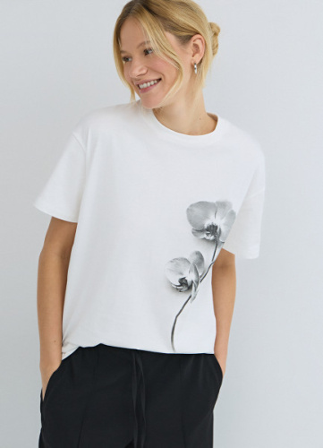 Футболка с цветочным принтом, Белый