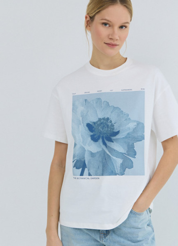 Футболка с цветочным принтом, Белый