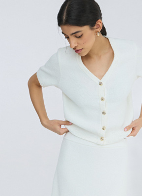 Укороченный кардиган с коротким рукавом, Белый