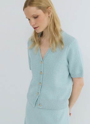 Укороченный кардиган с золотыми пуговицами, Зеленый