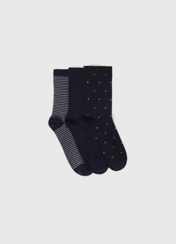 Высокие носки в рубчик, 3 пары, Синий