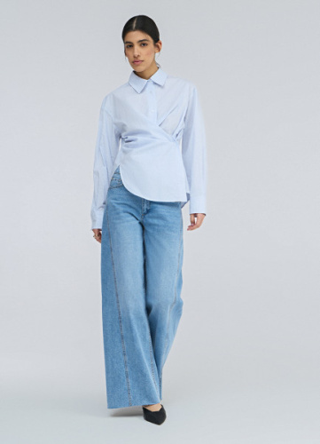 Асимметричная рубашка из хлопка, Голубой