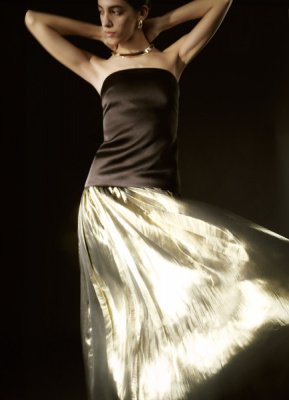 Юбка макси из ткани с эффектом жидкого золота, Золотой