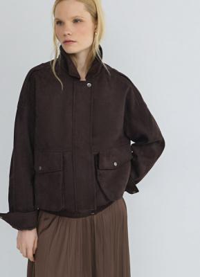 Бомбер из искусственной замши, Коричневый