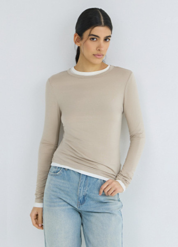 Лонгслив с содержанием модала и шёлка, Бежевый