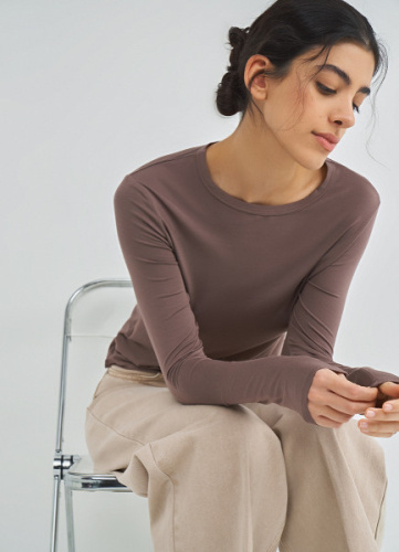Лонгслив с содержанием модала и шёлка, Коричневый