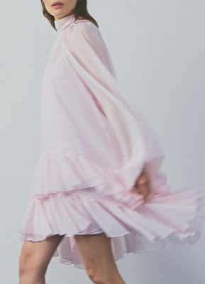 Платье мини с рюшами, Розовый
