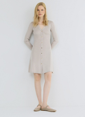 Вязаное платье мини, Бежевый