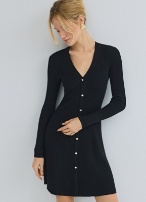 Вязаное платье мини, Черный