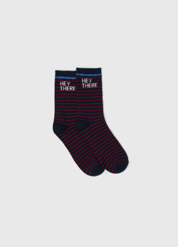 Высокие носки в полоску с надписью, Синий