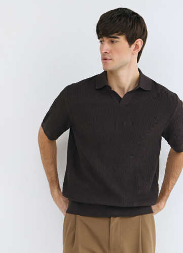 Поло из текстурной ткани, Коричневый