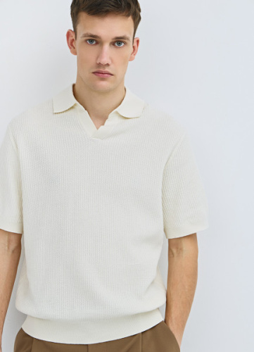 Поло из текстурной ткани, Белый