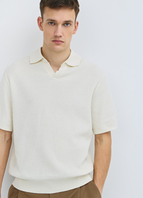 Поло из текстурной ткани, Белый