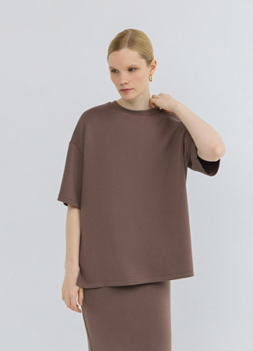 Футболка оверсайз с разрезами, Коричневый