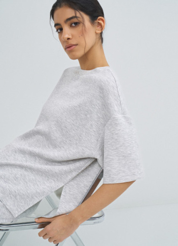 Футболка оверсайз с разрезами, Серый