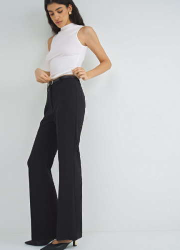 Расклёшенные брюки с ремнём, Черный