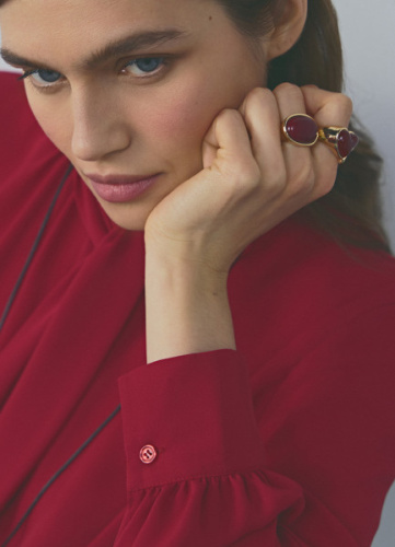 Кольцо с искусственным камнем, 2 шт., Золотой