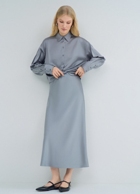 Атласная юбка миди А-силуэта, Серый