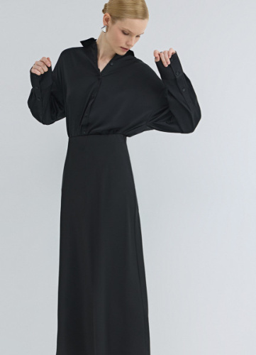 Атласная юбка миди А-силуэта, Черный