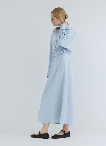 Атласная юбка миди А-силуэта, Голубой