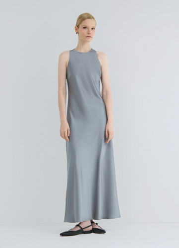 Сатиновое платье с американской проймой, Серый