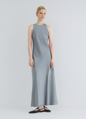 Сатиновое платье с американской проймой, Серый