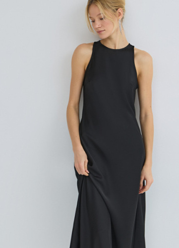 Сатиновое платье с американской проймой, Черный