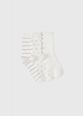 Носки с волнистым краем, 3 пары, Белый