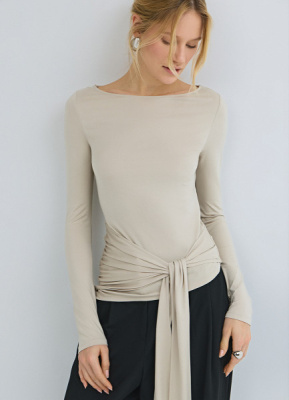 Лонгслив с завязками на поясе, Бежевый